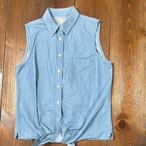 J. Crew Chambray Tie Front Sleeveless Shirt